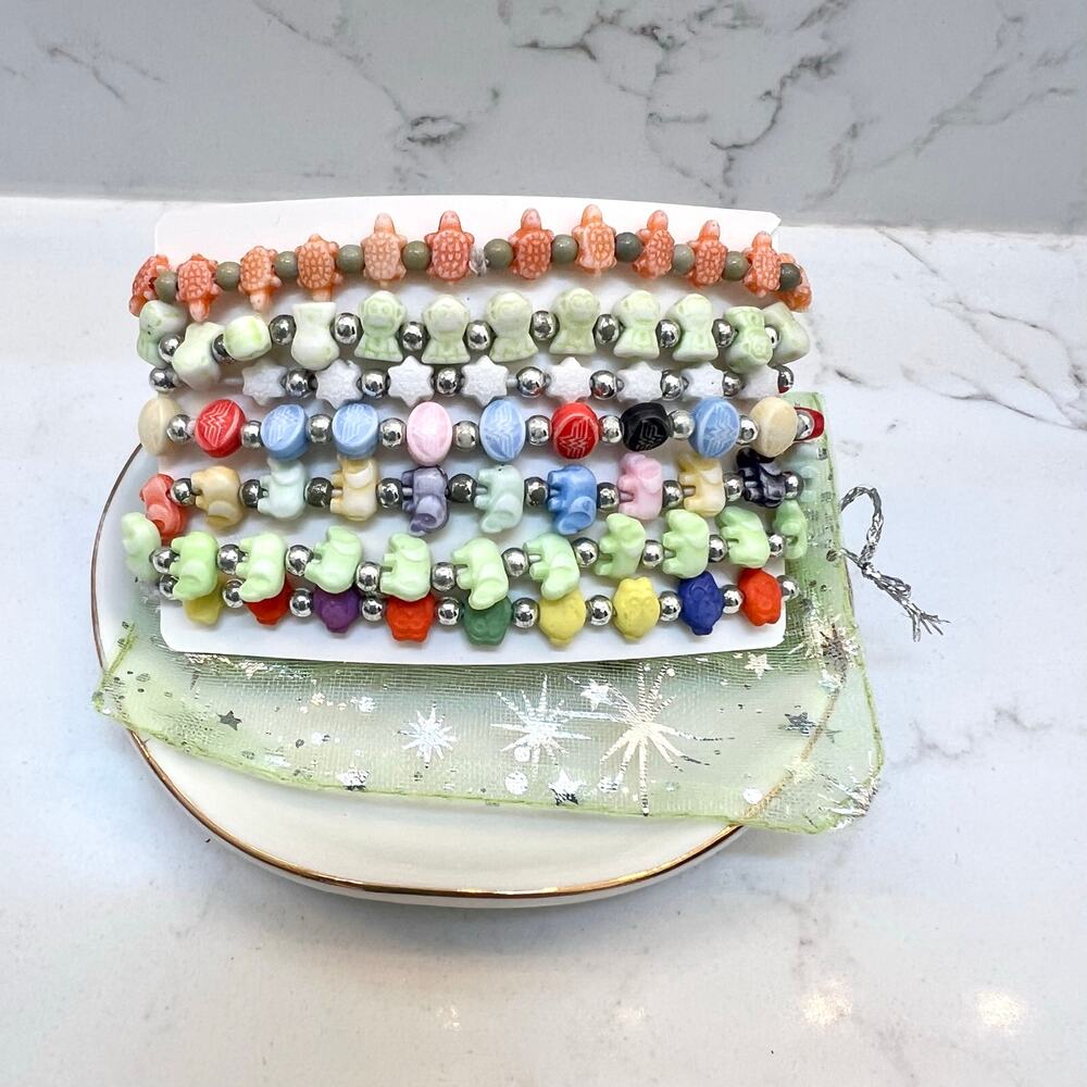 7 mini beaded stretch bracelets stacking bracelets